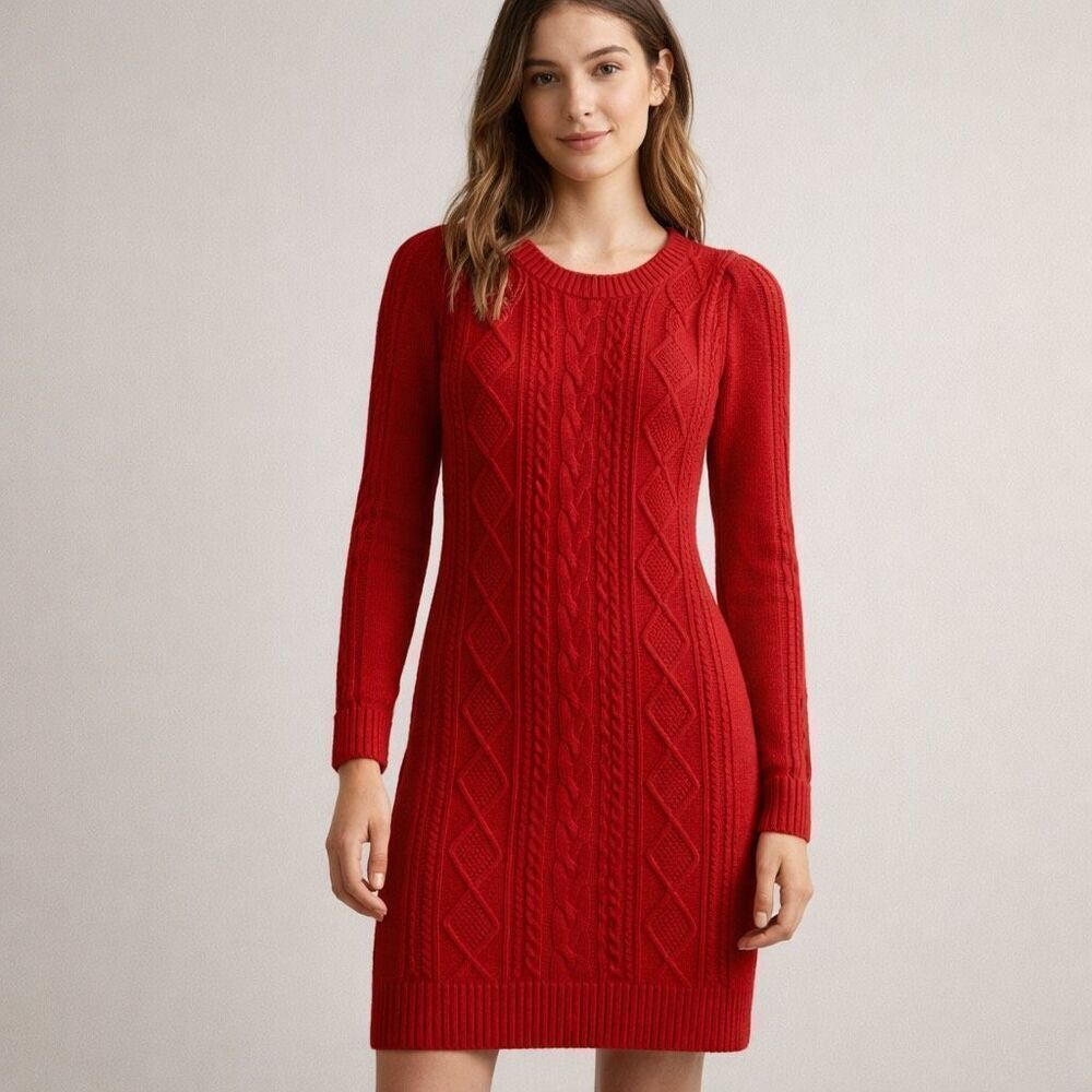 Charter Club Red Cable Knit Sweater Dress Womens Large NWT